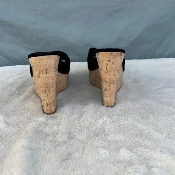 EUC Veronica Beard Womens Dali Suede & Cork Wedge Platform Sandals Black Sz 9.5 - Picture 4 of 8